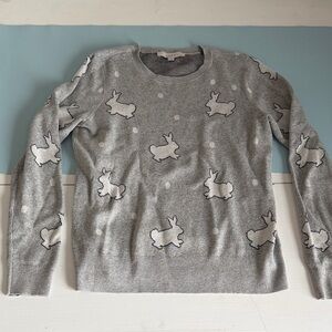 LOFT Gray Crewneck Cotton Sweater Rabbit Design Excellent / Like New Condition